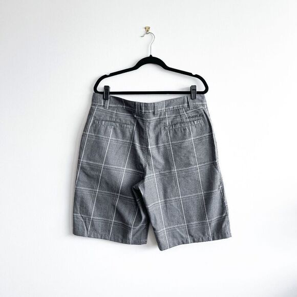 O'Neill Mens Chino Shorts First In — Last Out Plaid Flat Front Gray Plaid SZ 36 - Picture 2 of 7